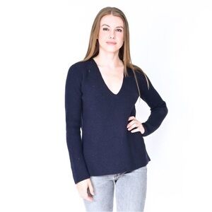 HELMUT LANG Blue Knit Wool Cashmere V Neck Sweater